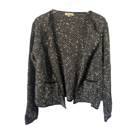 Cocogio Black Gray Herringbone Wool Open Front Knit Sweater Blazer Size XL - Picture 1 of 7